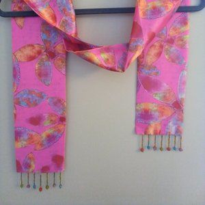 Women's fun floral beaded tassel scarf